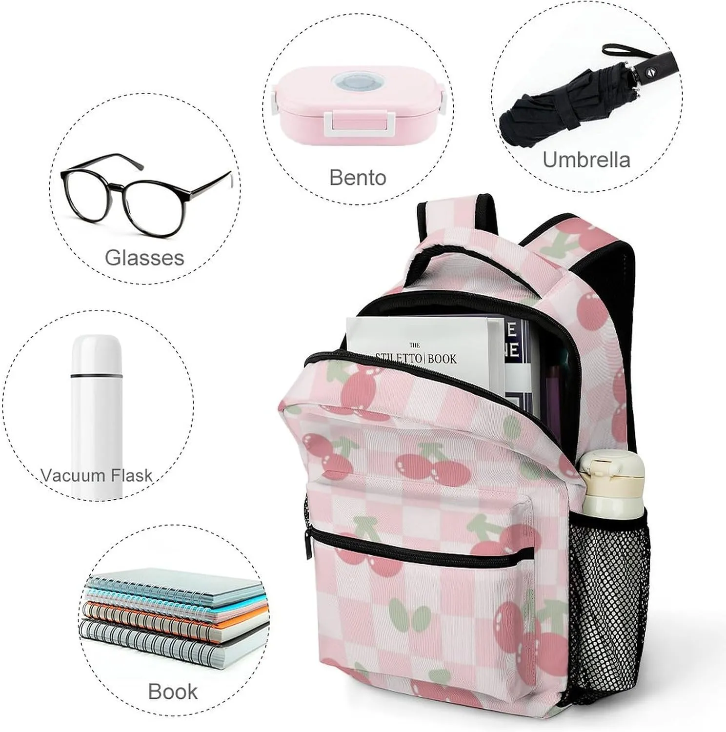 17 Inch Backpack Pattern Of The Cherry Laptop Backpack Shoulder Bag School Bookbag Casual Daypack
