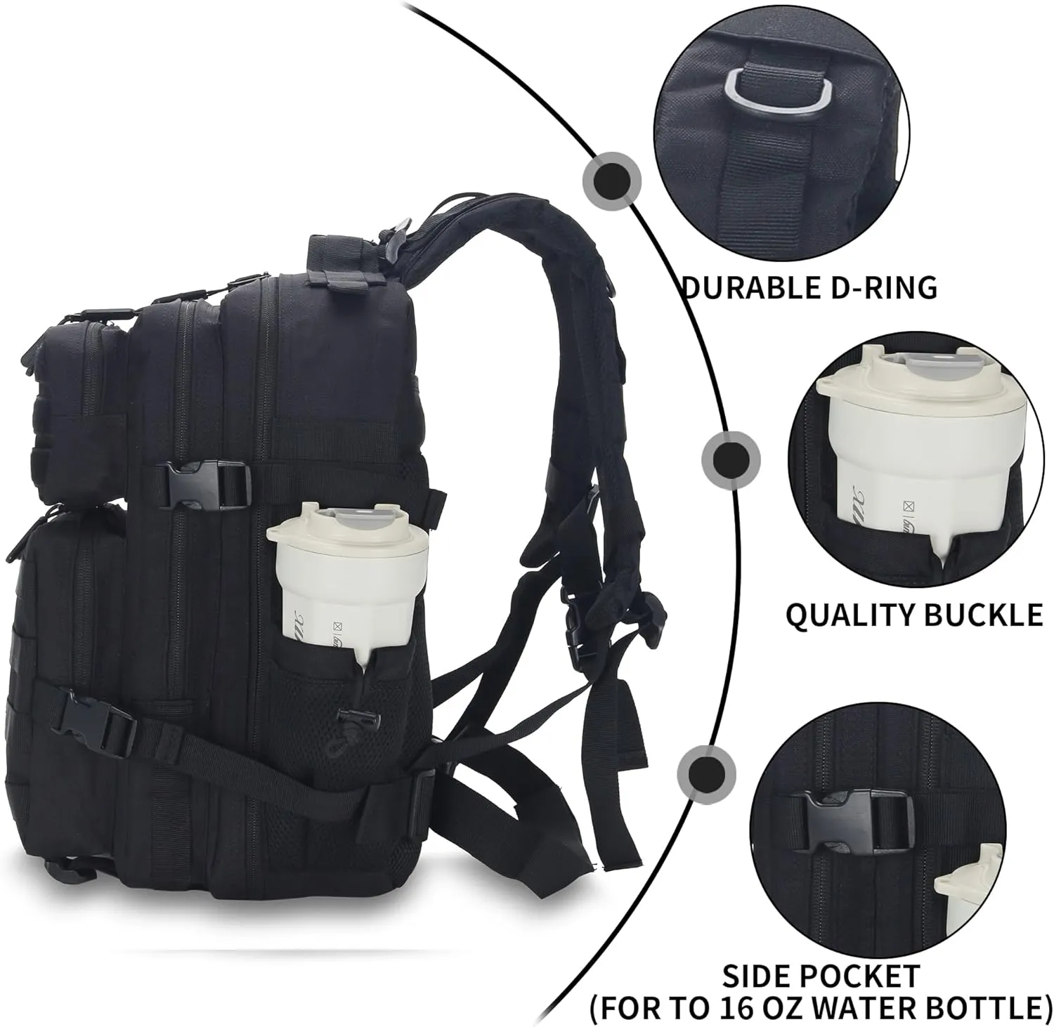 25L Tactical Backpack for Men Women Military Backpack Army Assault Pack Molle Backpack Small Bug Out Bag Travel Rucksack Daypack (Black)