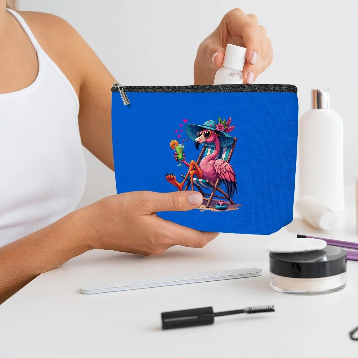3 Pack Beach Summer Whimsical Bird Flamingo Gifts Makeup Bag, Travel Essentials Cosmetic Bags for Women Sister Friend Girl Trip, Travel Toiletry Bag for Friendship Birthday Christmas Girls Weekend