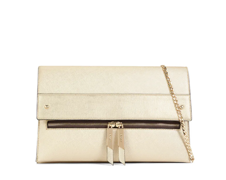 ALDO matte gold leatherette clutch w/ gold chain strap