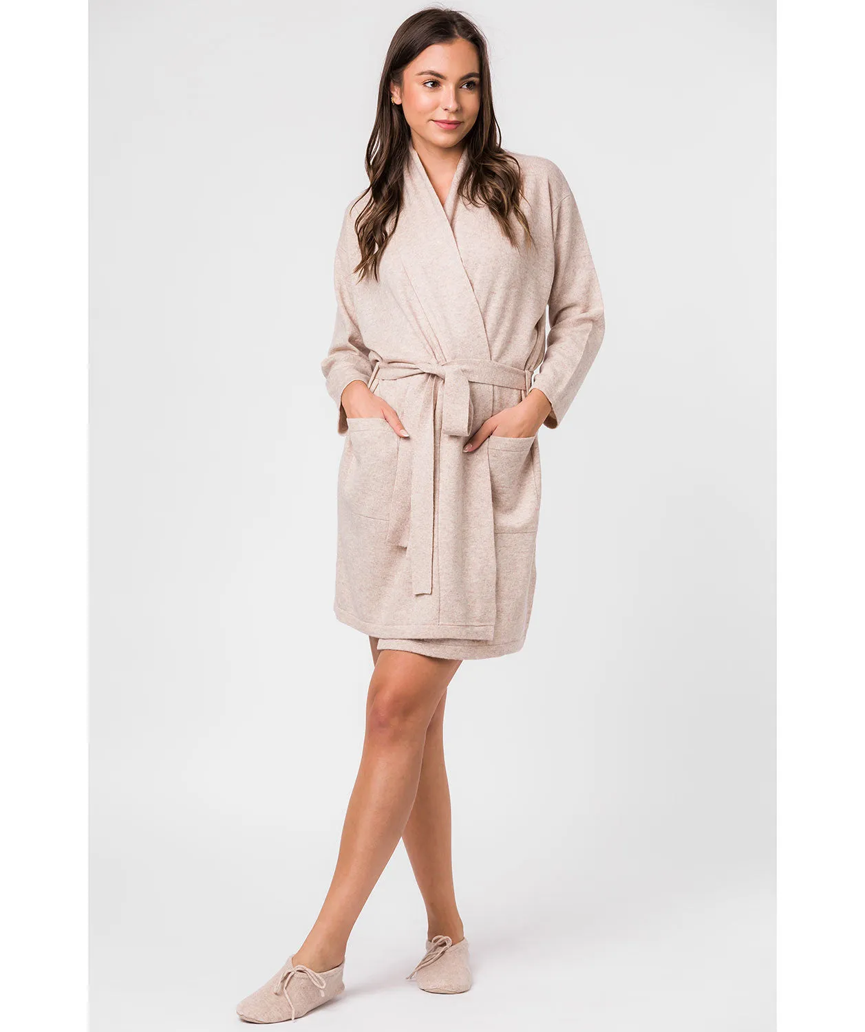 'Alston' Oatmeal Medium Merino Wool and Cashmere Dressing Gown