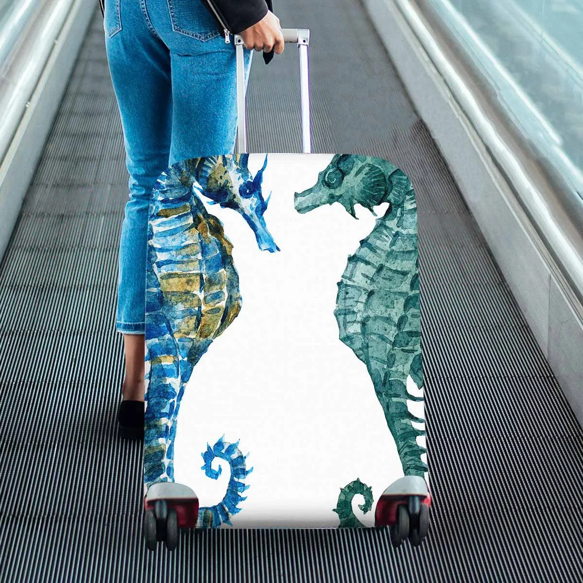 Animals themed Cover for Luggage suitcase printed Beautiful raster image with nice watercolor seahorses