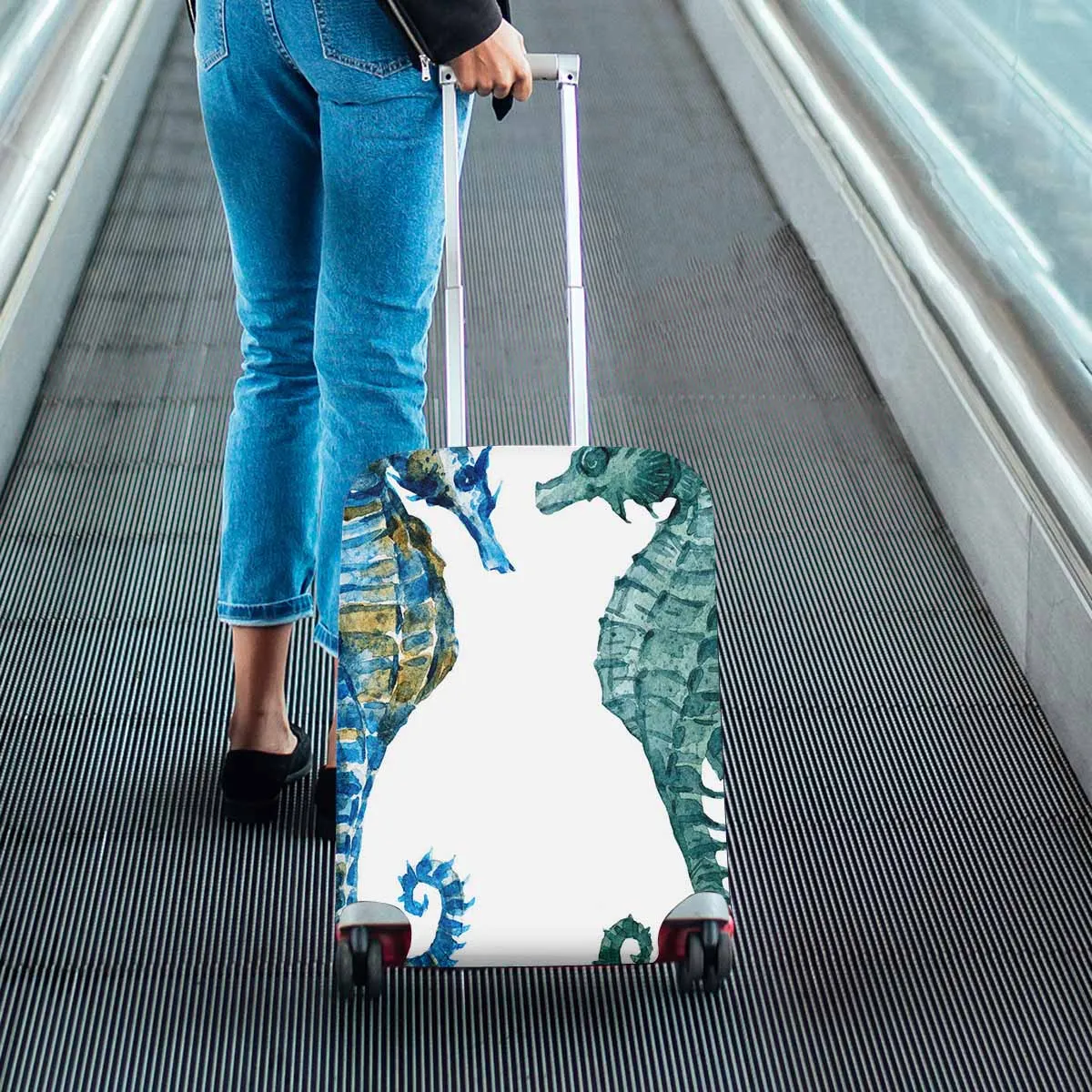 Animals themed Cover for Luggage suitcase printed Beautiful raster image with nice watercolor seahorses