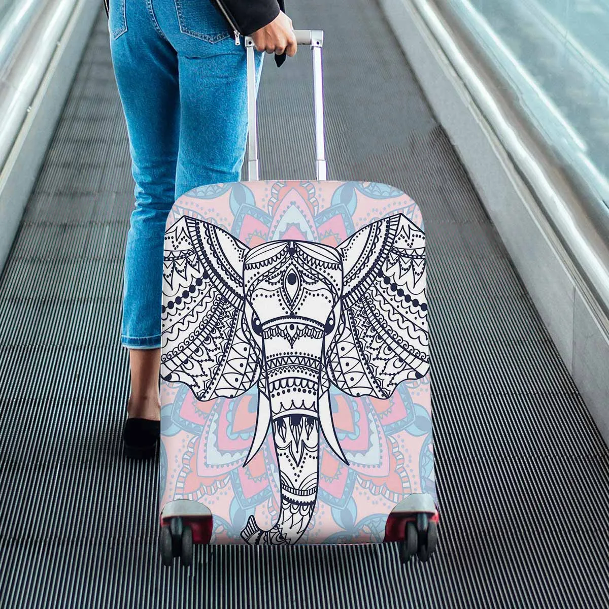 Animals themed Cover for Luggage suitcase printed Ethnic patterned head of indian elephant