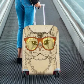 Animals themed Cover for Luggage suitcase printed Hipster Cat with Eyeglasses
