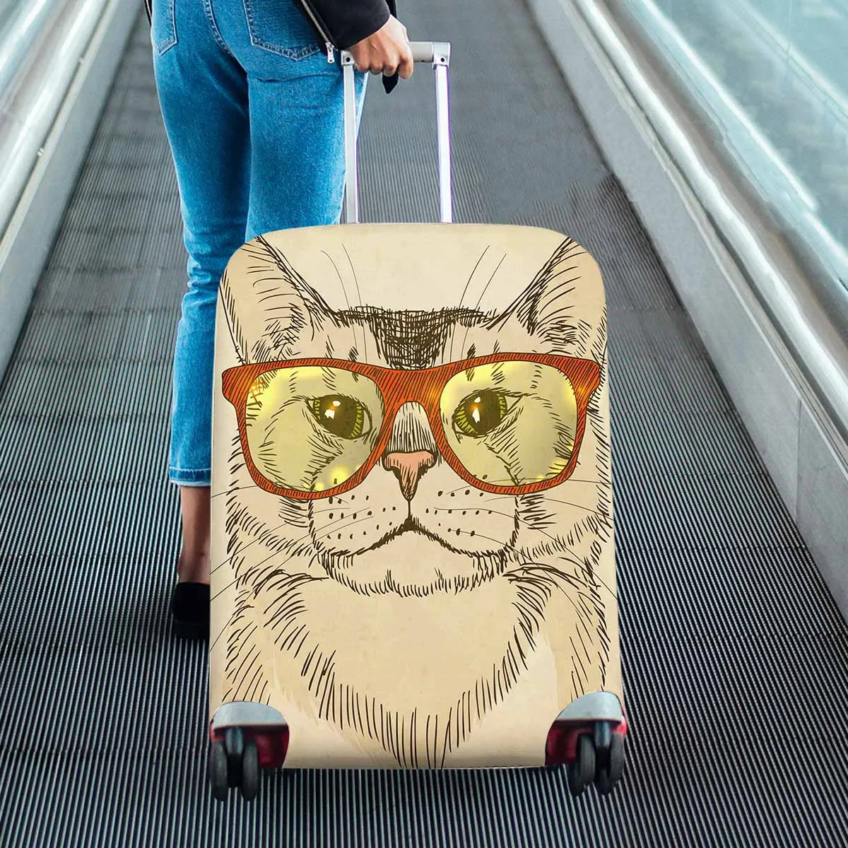 Animals themed Cover for Luggage suitcase printed Hipster Cat with Eyeglasses