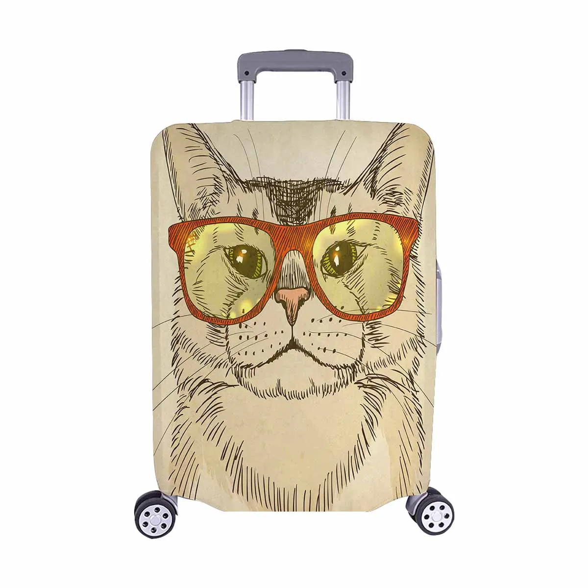 Animals themed Cover for Luggage suitcase printed Hipster Cat with Eyeglasses