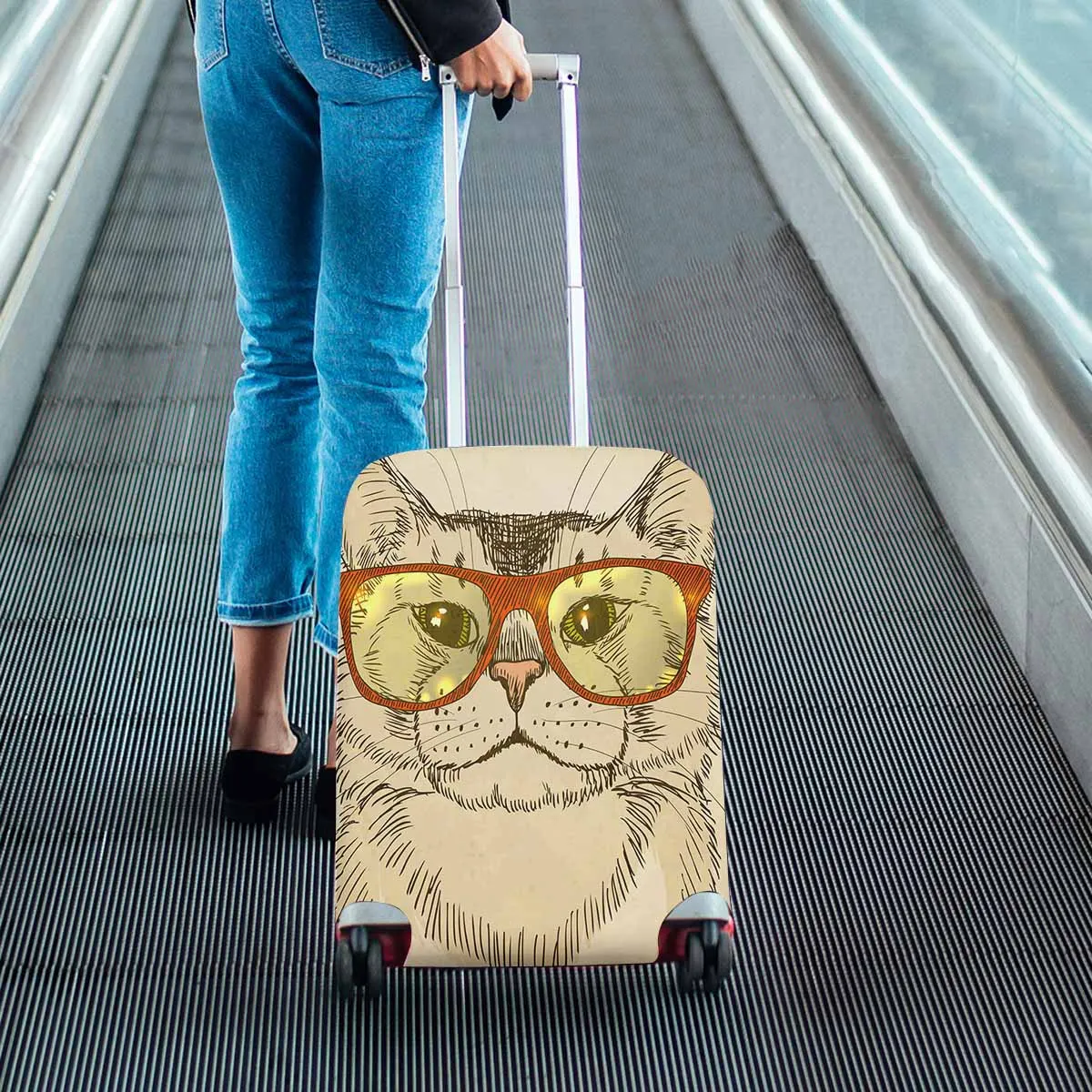 Animals themed Cover for Luggage suitcase printed Hipster Cat with Eyeglasses