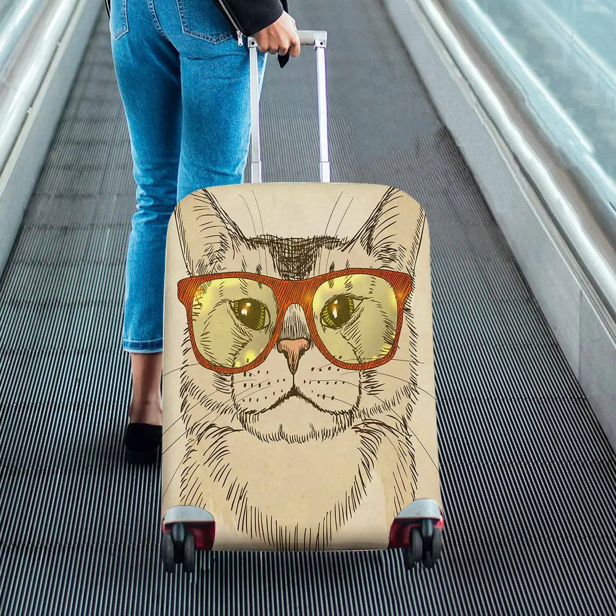 Animals themed Cover for Luggage suitcase printed Hipster Cat with Eyeglasses