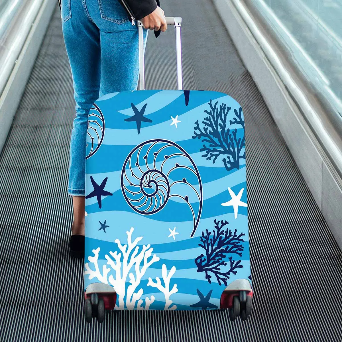 Animals themed Cover for Luggage suitcase printed Shells and starfish Marine pattern