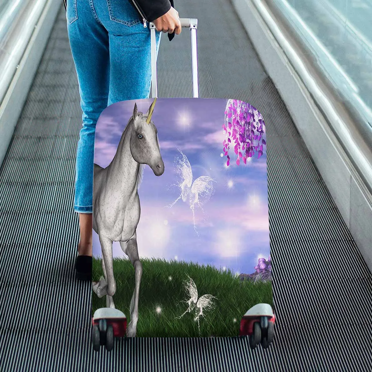 Animals themed Cover for Luggage suitcase printed Unicorn in an enchanted meadow