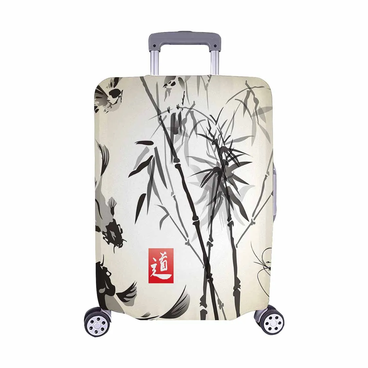 Arts themed Cover for Luggage suitcase printed bamboo in the bird and fish hand drawn in ink