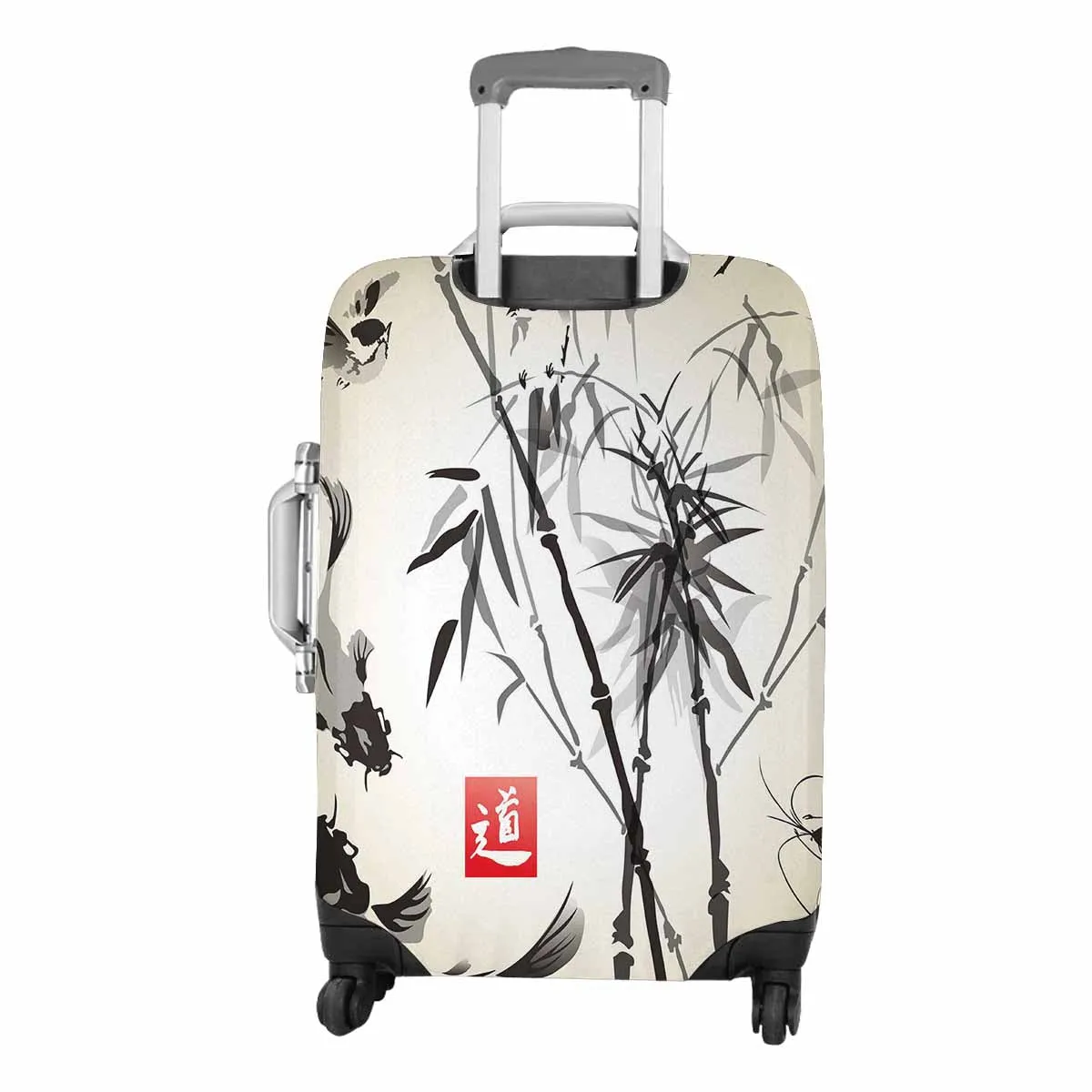 Arts themed Cover for Luggage suitcase printed bamboo in the bird and fish hand drawn in ink