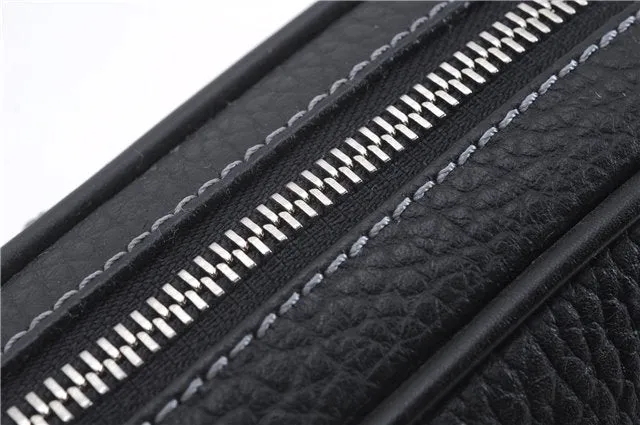 Authentic BURBERRY Vintage Leather Clutch Hand Bag Purse Black Box 3537D