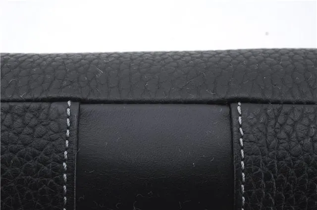 Authentic BURBERRY Vintage Leather Clutch Hand Bag Purse Black Box 3537D