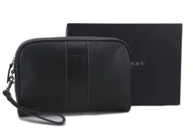 Authentic BURBERRY Vintage Leather Clutch Hand Bag Purse Black Box 3537D