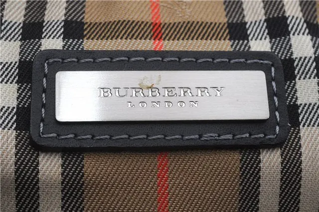 Authentic BURBERRY Vintage Leather Clutch Hand Bag Purse Black Box 3537D
