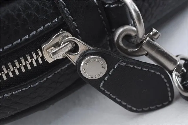 Authentic BURBERRY Vintage Leather Clutch Hand Bag Purse Black Box 3537D