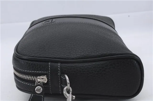 Authentic BURBERRY Vintage Leather Clutch Hand Bag Purse Black Box 3537D