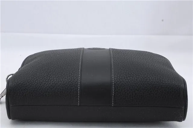 Authentic BURBERRY Vintage Leather Clutch Hand Bag Purse Black Box 3537D