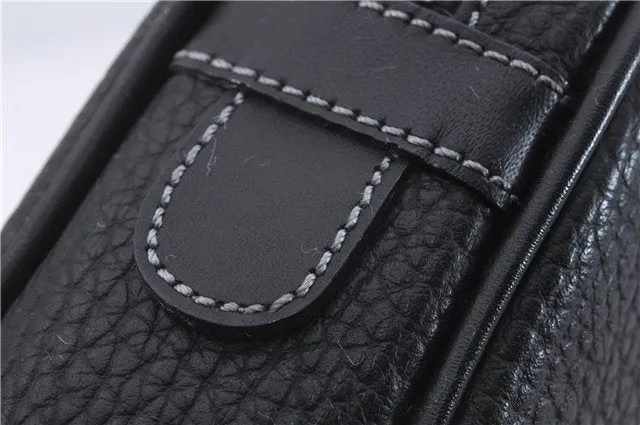 Authentic BURBERRY Vintage Leather Clutch Hand Bag Purse Black Box 3537D