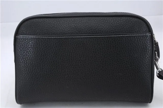 Authentic BURBERRY Vintage Leather Clutch Hand Bag Purse Black Box 3537D
