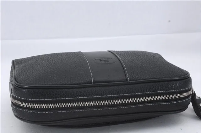 Authentic BURBERRY Vintage Leather Clutch Hand Bag Purse Black Box 3537D