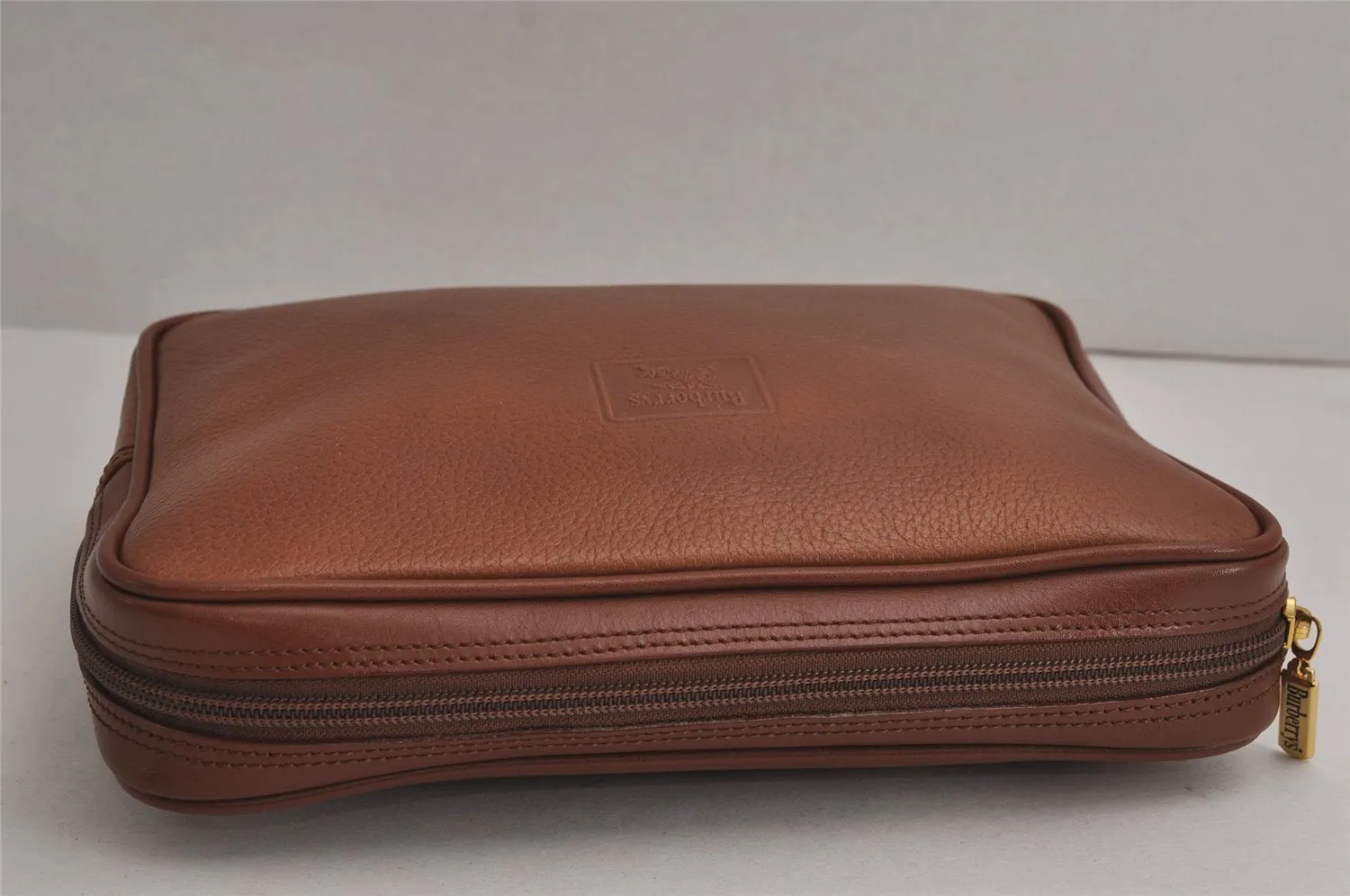 Authentic Burberrys Vintage Leather Clutch Hand Bag Purse Brown 8051J