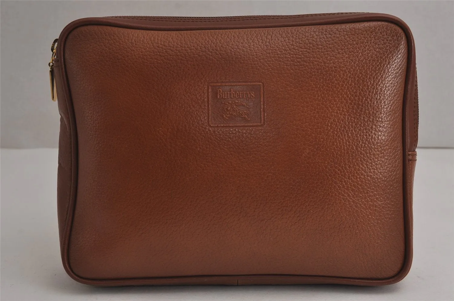 Authentic Burberrys Vintage Leather Clutch Hand Bag Purse Brown 8051J