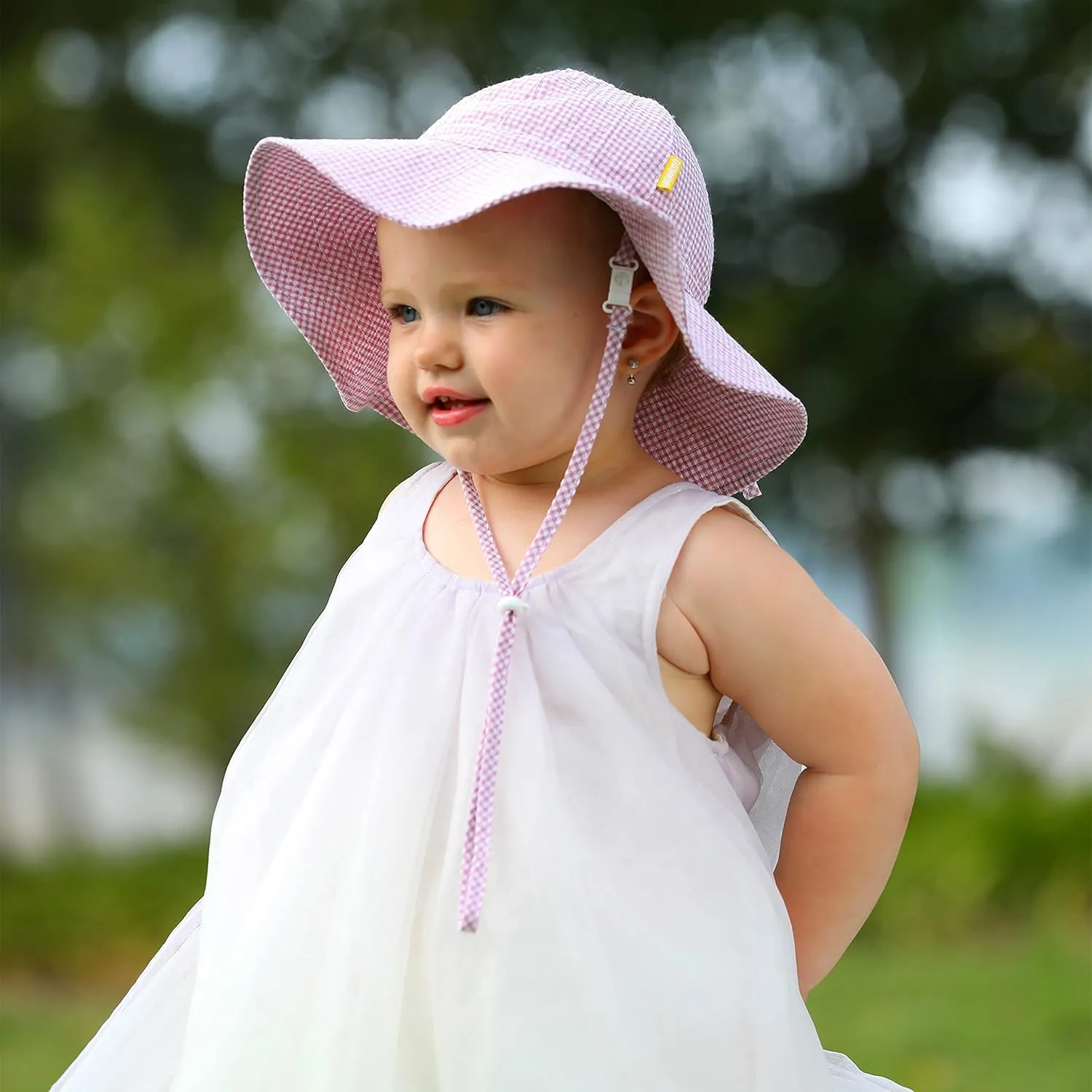 Baby & Toddler Wide Brim Sun Hats UPF 50  Sun Protection Bucket Cap Cute Adjustable Hat in Seersucker