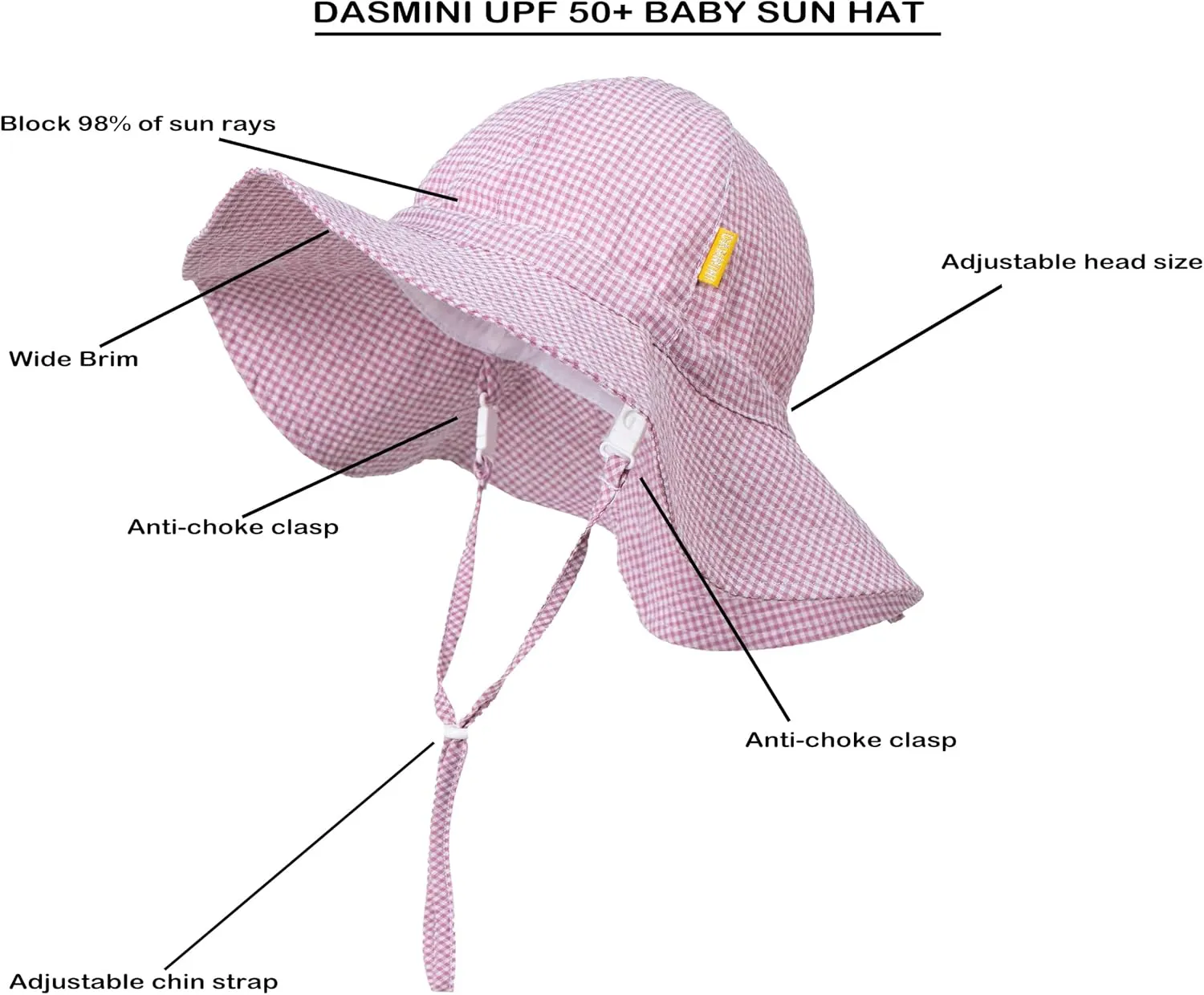 Baby & Toddler Wide Brim Sun Hats UPF 50  Sun Protection Bucket Cap Cute Adjustable Hat in Seersucker