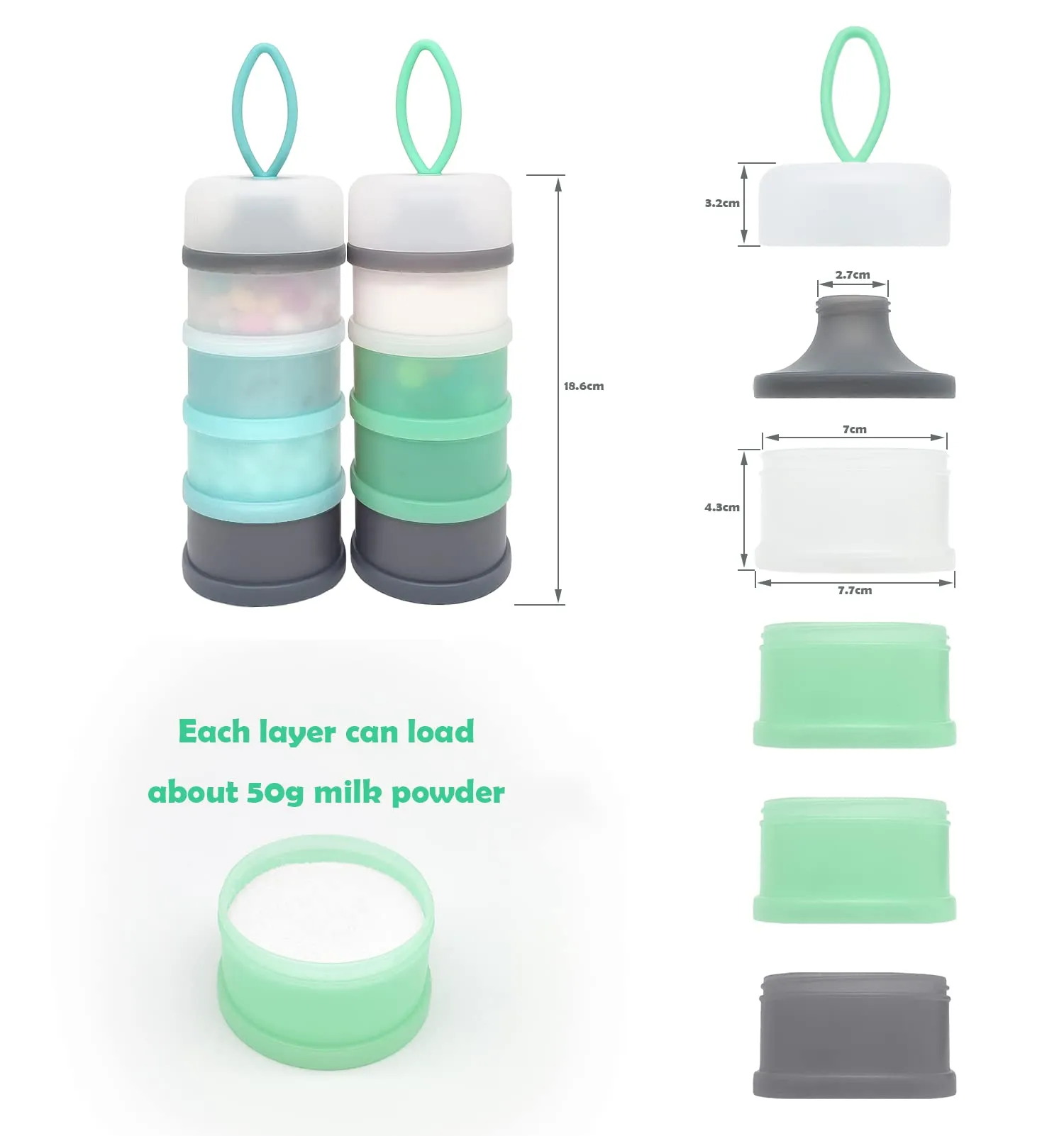 Baby Formula Dispenser, Formula Container, Portable Milk Powder Dispenser Container, Baby Feeding Travel Storage Container, Non-Spill Stackable Baby Snack Storage Container, BPA Free, 2 Packs Grey & Orange