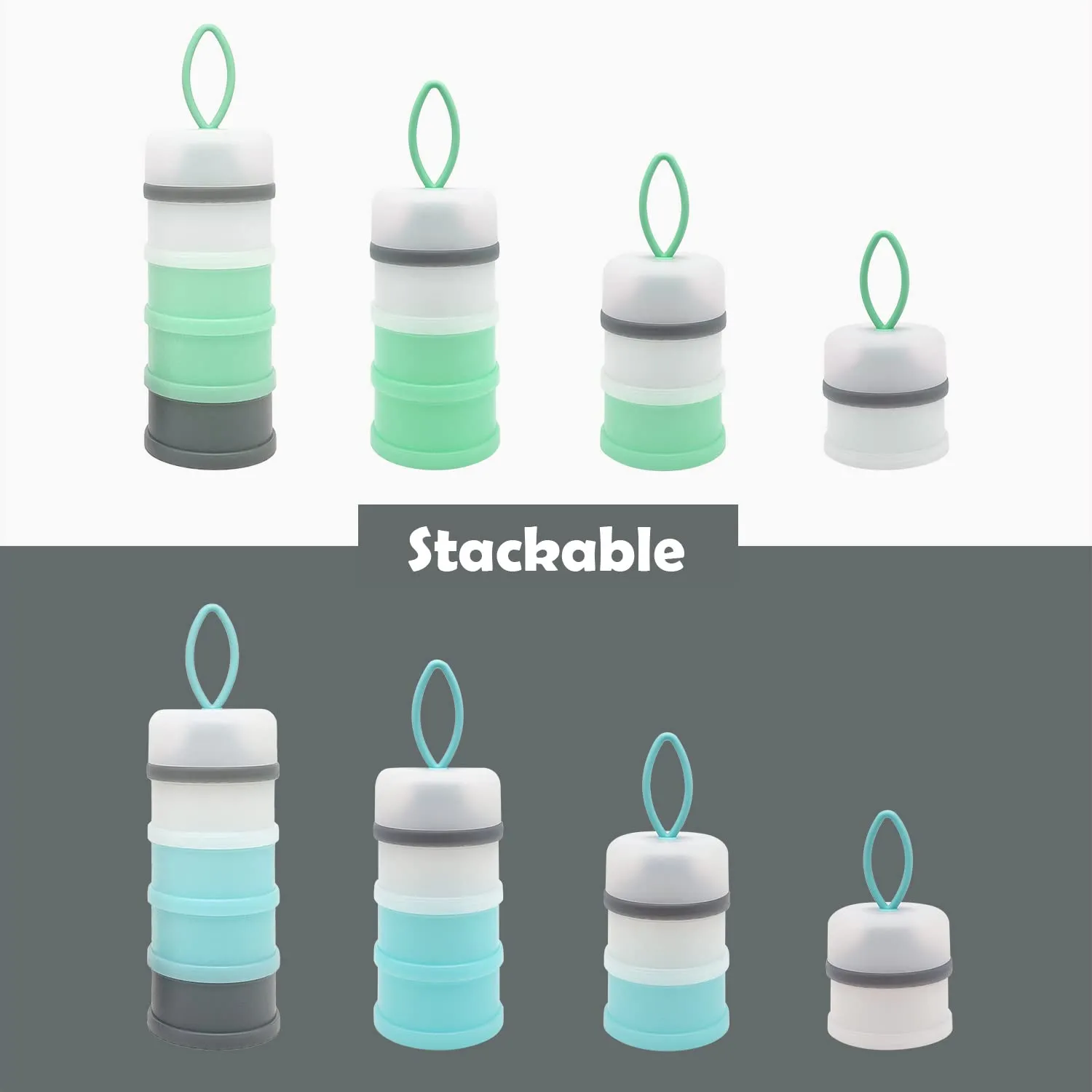 Baby Formula Dispenser, Formula Container, Portable Milk Powder Dispenser Container, Baby Feeding Travel Storage Container, Non-Spill Stackable Baby Snack Storage Container, BPA Free, 2 Packs Grey & Orange