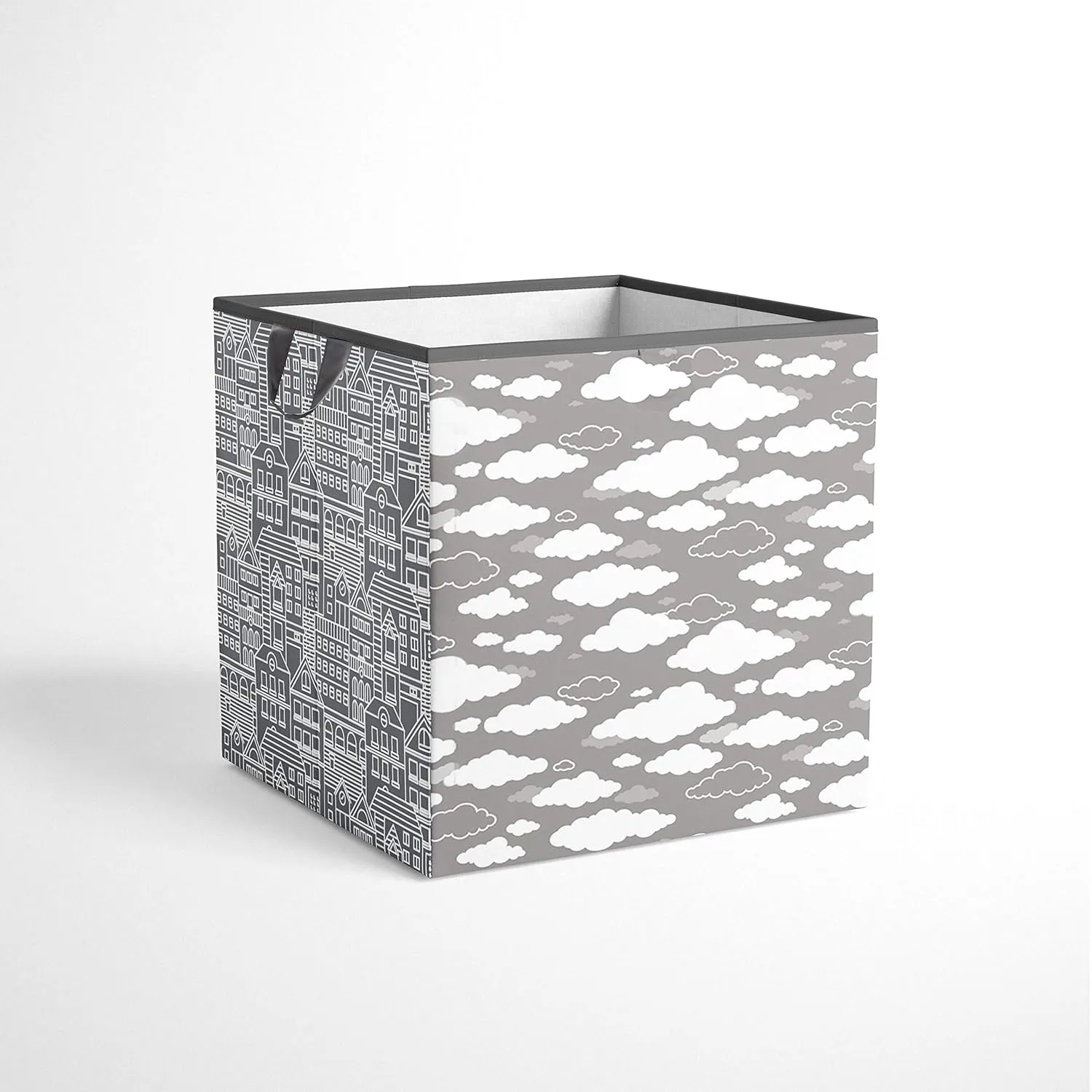 Bacati - Small Storage Tote Clouds in the City White/Grey Neutral 10 X 10 x10 inches