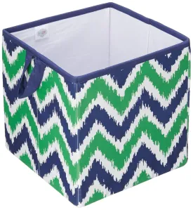 Bacati - Small Storage Tote Mix N Match Ikat Chevron/Dots Navy/Green 10 x 10 x 10 inches