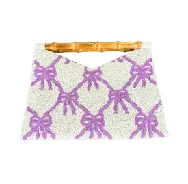 Bamboo Handle Clutch in Lavender Bows