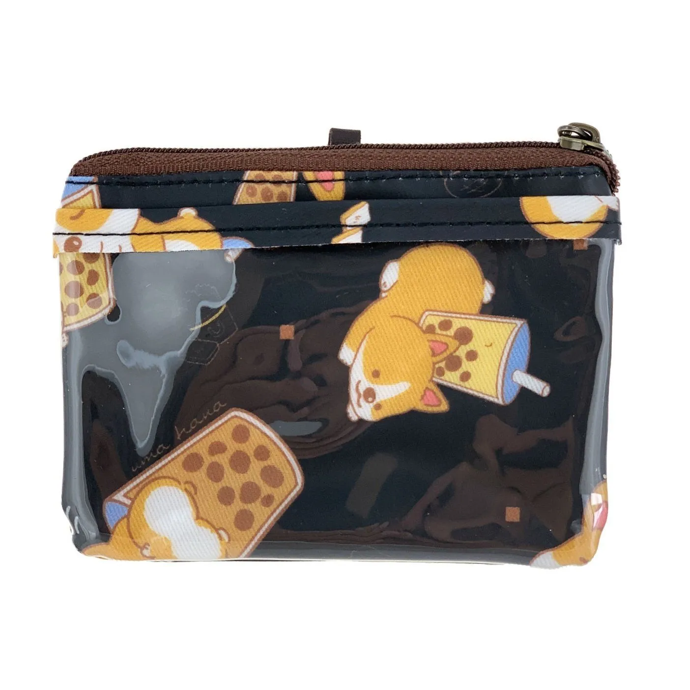 Black Bubble Tea Corgi Card & Coin Purse