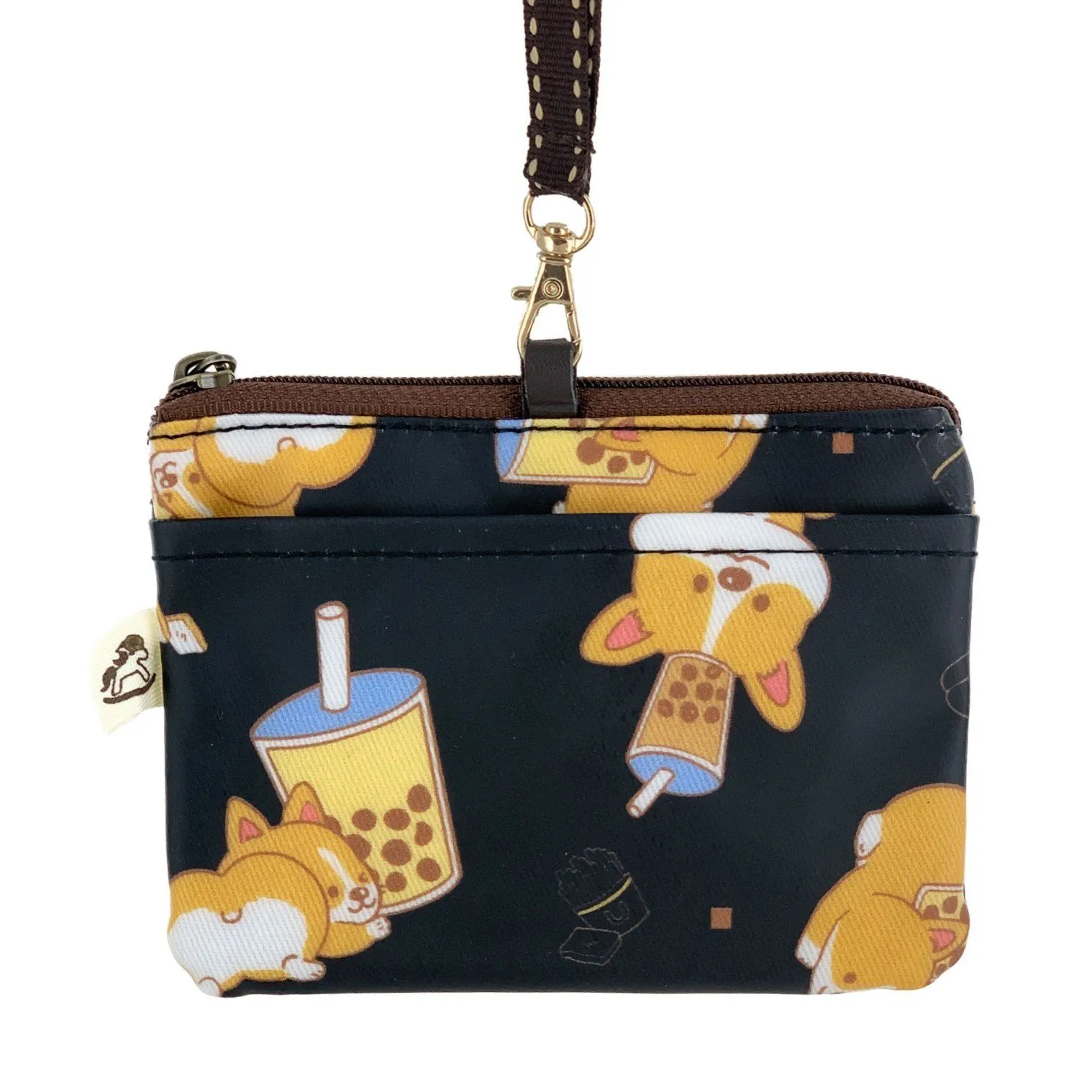 Black Bubble Tea Corgi Card & Coin Purse
