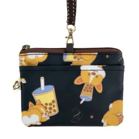 Black Bubble Tea Corgi Card & Coin Purse
