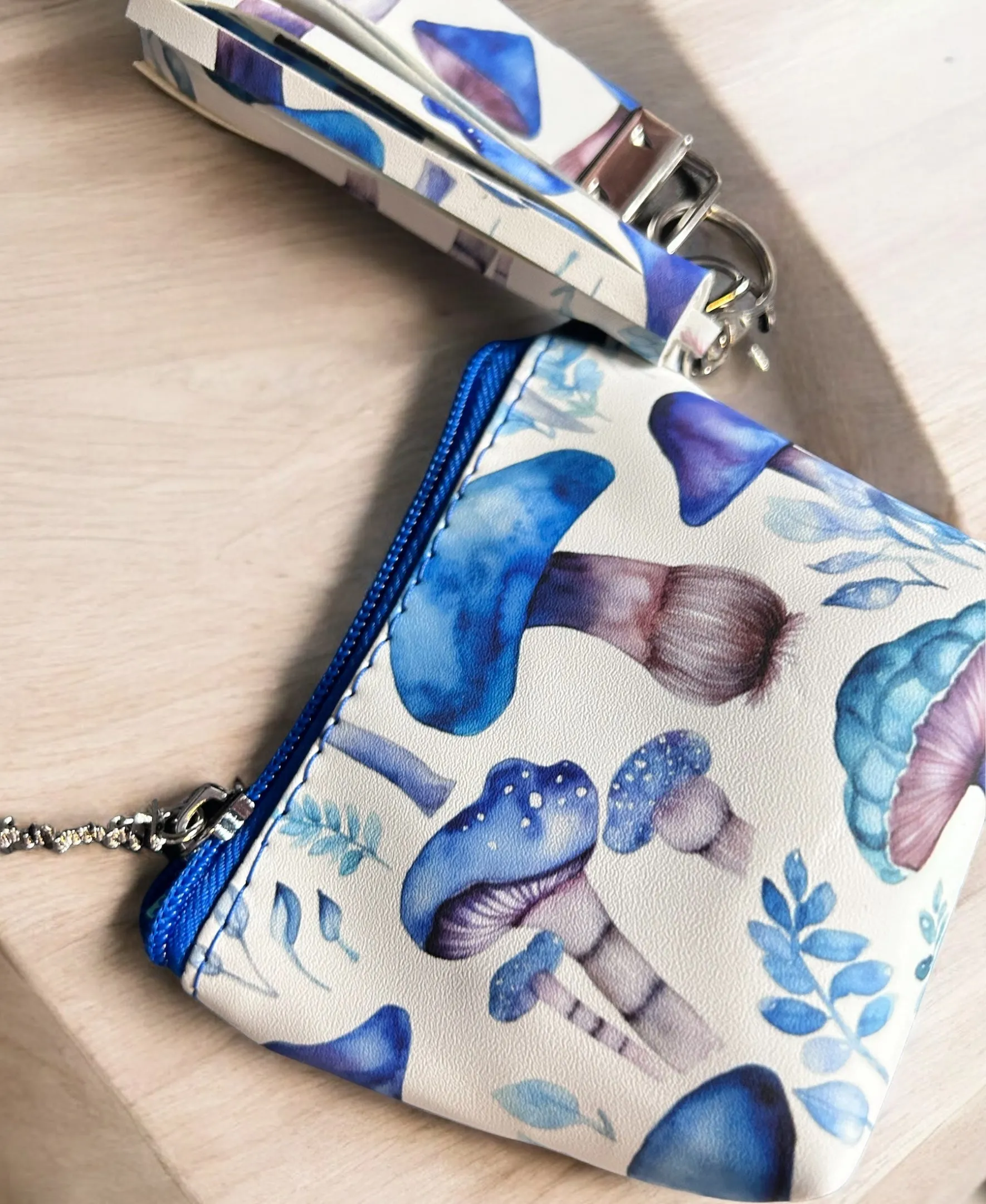 Blue Mushrooms Wirstlet w/ Tassle & Pouch