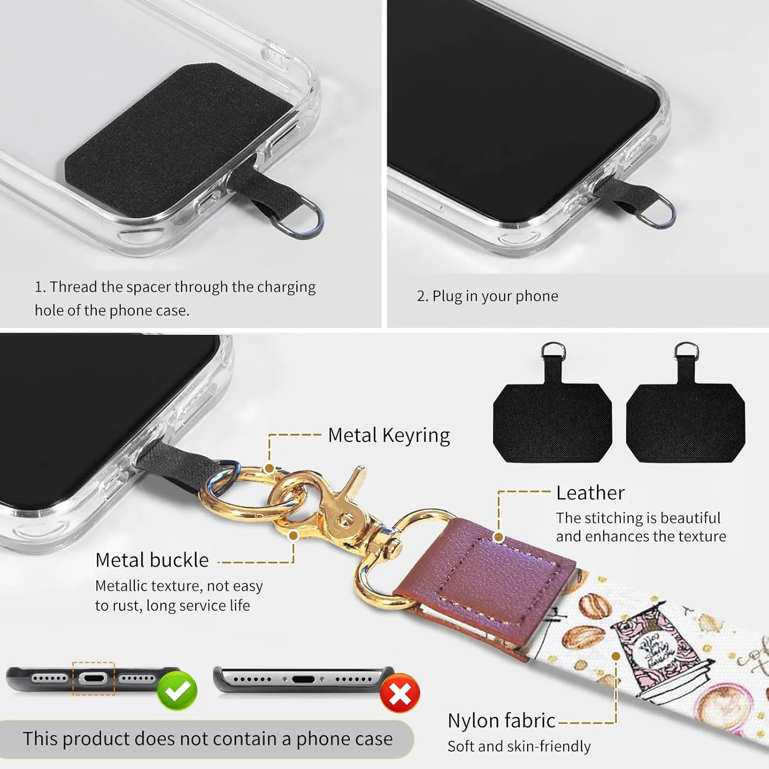 Cell Phone Lanyard Adjustable Crossbody Strap, Cute Phone Neck Wristlet Wrist Strap Patch for Keys Case Accessories
