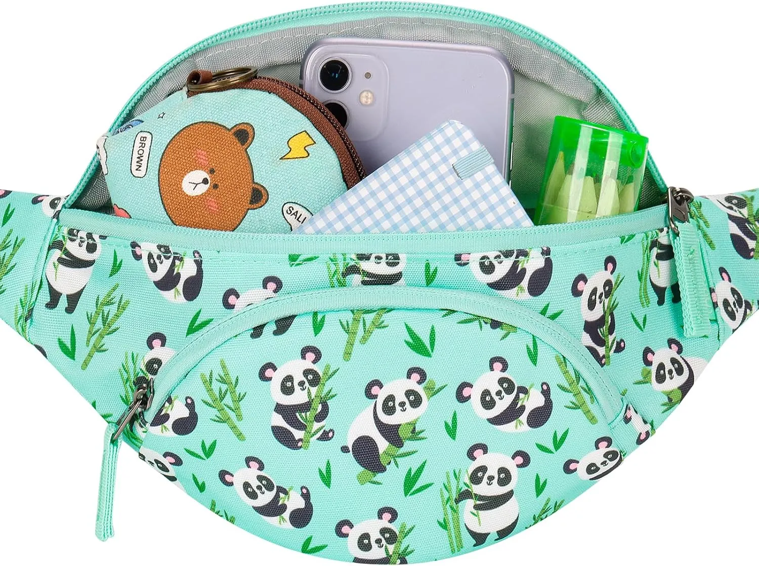 Choco Mocha Kids Fanny Pack for Girls, Toddler Belt Bag 2-4 4-6 Kid Waist Bag Outer for Little Girls age 6-9 8-12 Small Hip Pack (Panda-Teal)