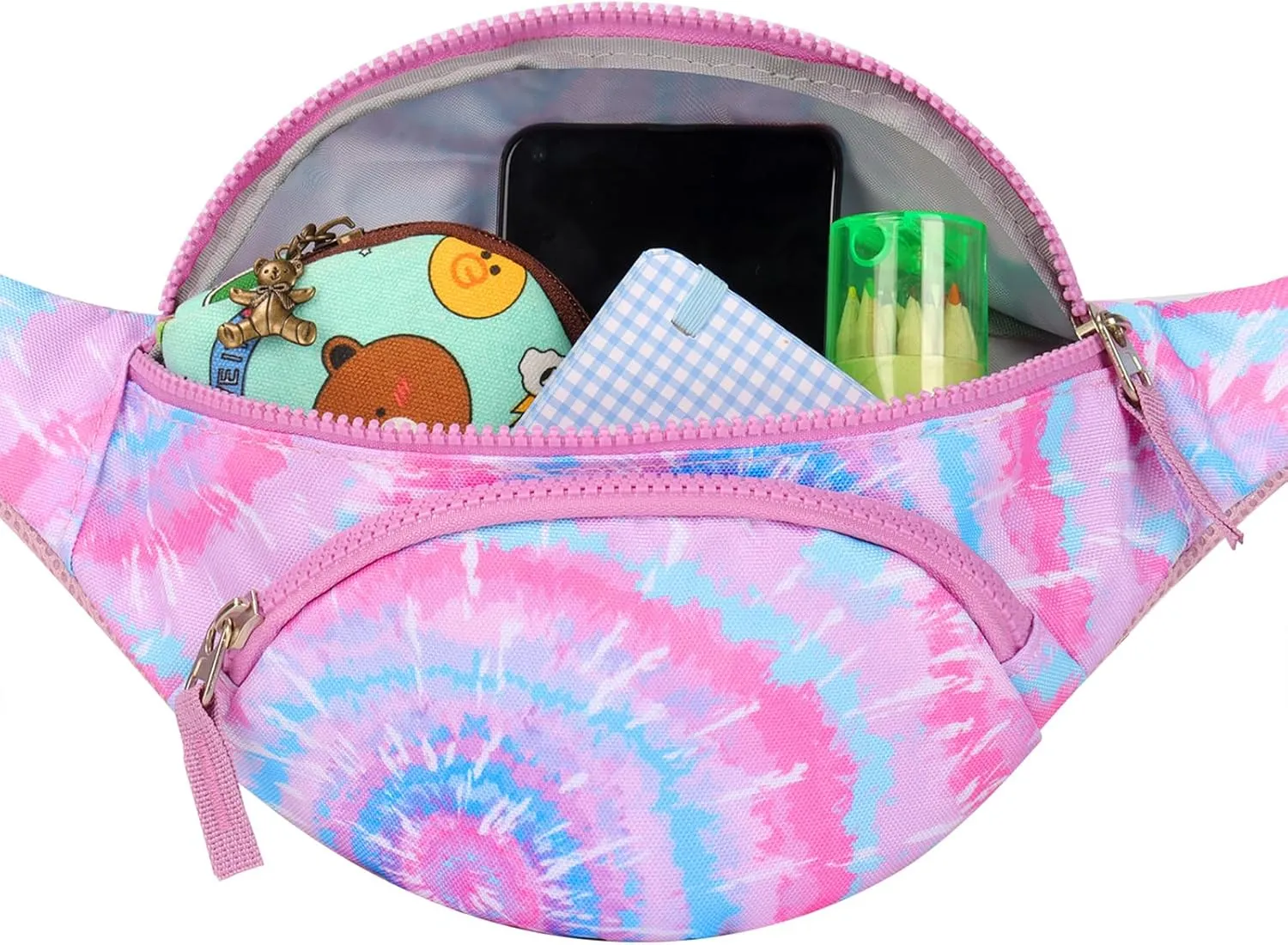 Choco Mocha Kids Fanny Pack for Girls, Toddler Belt Bag 2-4 4-6 Kid Waist Bag Outer for Little Girls age 6-9 8-12 Small Hip Pack (Tie Dye-Pink)