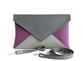 Clutch envelope Grey Dark Grey Purple Clutch Purse Vegan Eco Faux leather Handbag Strap Evening Bag wedding bridesmaid Clutch bag
