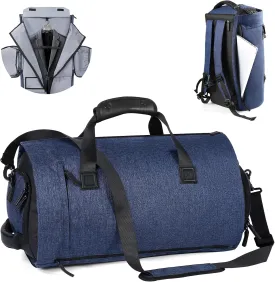 CONTAIL 45L Convertible Travel Garment Bag With Backpack Strap and Detachable Shoulder Strap,5 in 1 Carry On Weekend Duffel Bag with Shoe Pouch for Unisex,Navy
