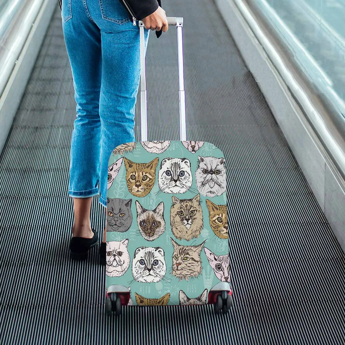 Cover for Luggage suitcase printed cute animas face in doodle hipster style