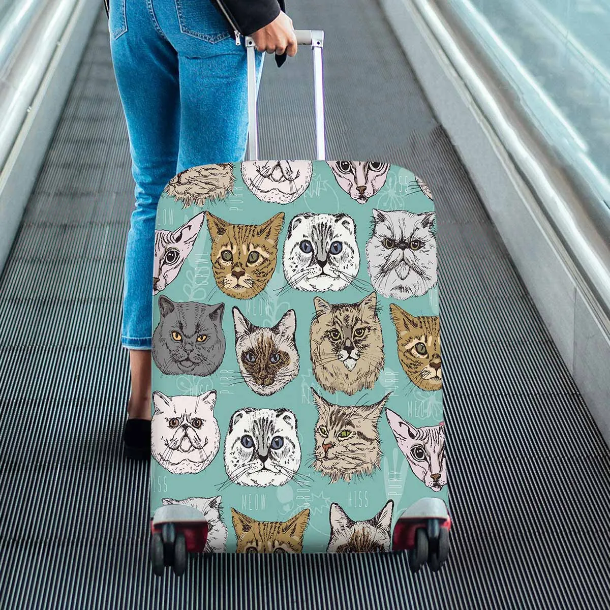 Cover for Luggage suitcase printed cute animas face in doodle hipster style