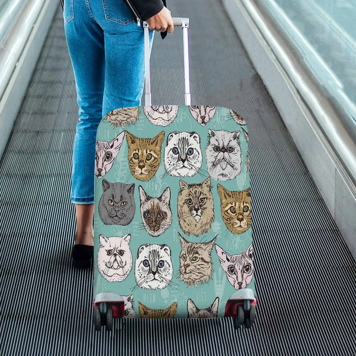 Cover for Luggage suitcase printed cute animas face in doodle hipster style
