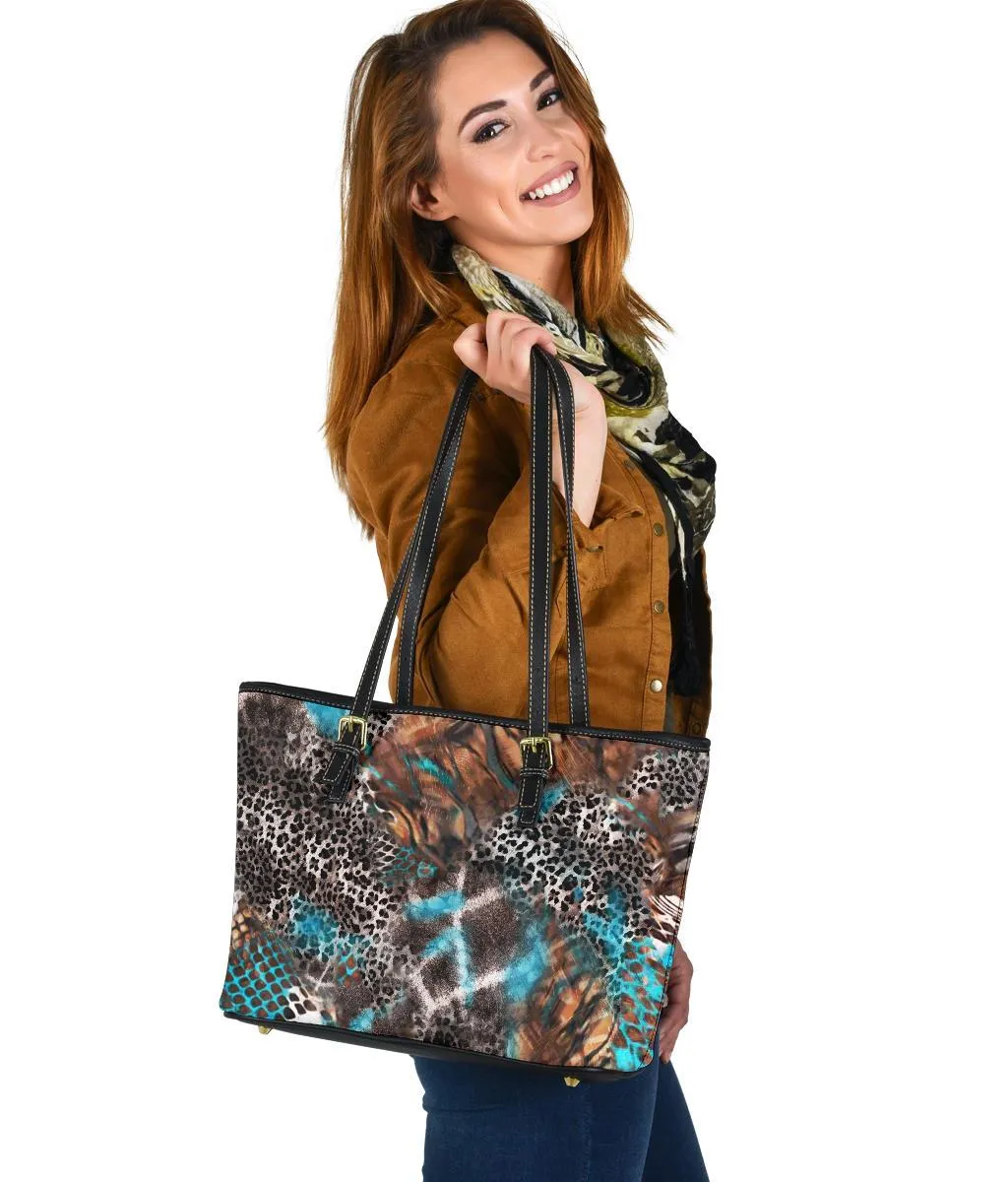 Custom Tote Bag (Vegan Leather) - Distressed Animal Print #104 | Shoulder Tote Handbag, Shoulder Bags for Women, Over the Shoulder Bag