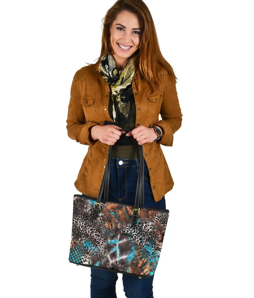 Custom Tote Bag (Vegan Leather) - Distressed Animal Print #104 | Shoulder Tote Handbag, Shoulder Bags for Women, Over the Shoulder Bag